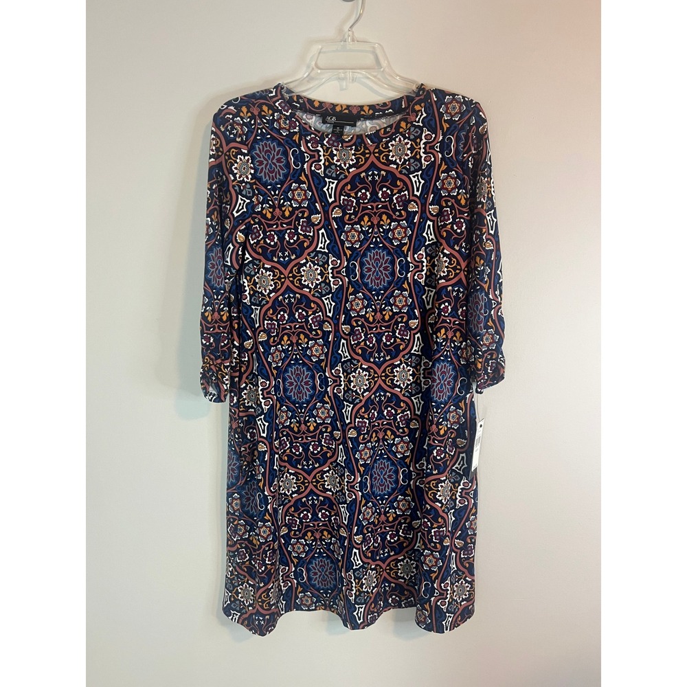 AGB Dress Womens Medium Navy Terracotta Mauve Medallion Print Shift Dress NWT